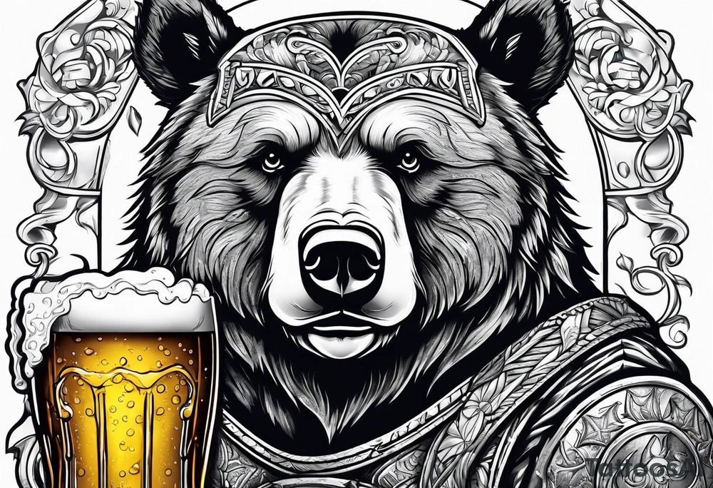 bear drinking beer tattoo idea