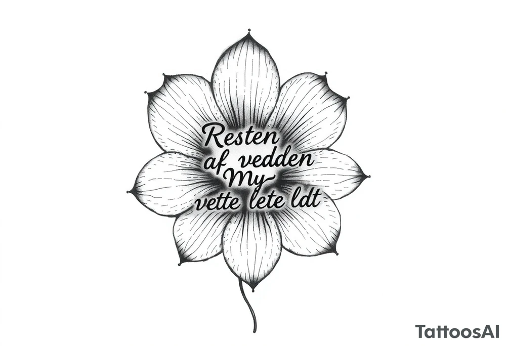 create a flower tattoo where the follomg text is indluded in the flower

Text: Resten af verden må vente lidt

Use the text at the "stilk in the flower" tattoo idea