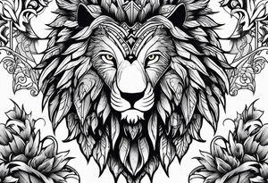 create a tattoo style image, merging the 3 animals, an American eagle, a lion and a wolf tattoo idea