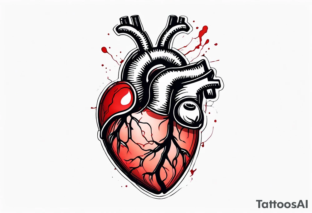 Anatomic heart with wire and blood tattoo idea