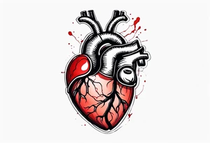 Anatomic heart with wire and blood tattoo idea