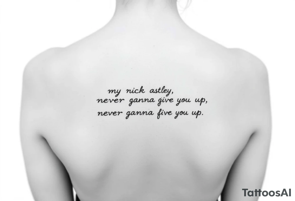 Young Rick Astley Meme Dance and Never Gonna Give You Up text tattoo idea