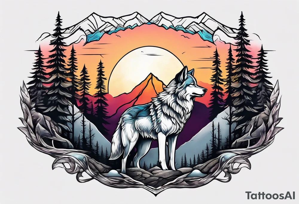Mountains
Wolf
Forest
Sunset
Moon
Badass tattoo idea