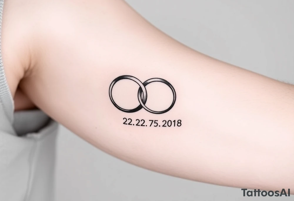 two wedding rings as symbol of infinity with date 22. 7. 2018 tattoo idea