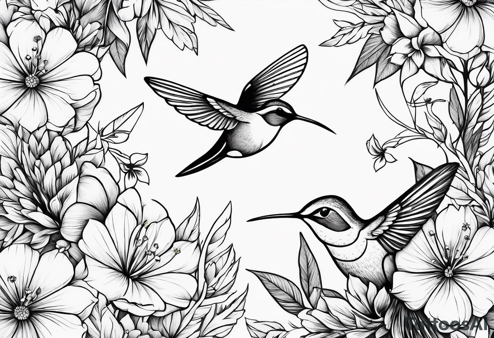 Hunnysuckle flowers with humming birds tattoo idea