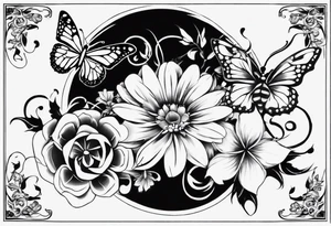 Flower and butterflies which will wrap around ankle horizontally which is larger in the centre tattoo idea