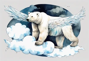 a winged polar bear, standing on clouds with wind pouring from his mouth tattoo idea