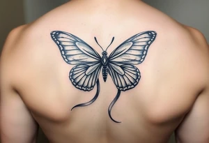 ethereal butterfly with flowing silk ribbons in moonlight tattoo idea