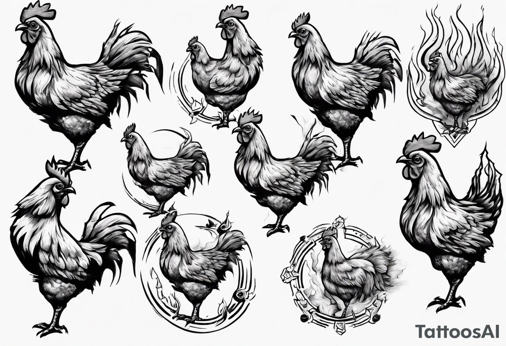 Chicken on fire tattoo idea