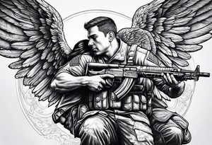 A soldier being lifted up by a guardian angel tattoo idea