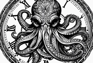 pocket watch being wrapped by an octopus tattoo idea