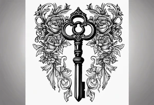 Antique key with alphabet letters as it's teeth tattoo idea