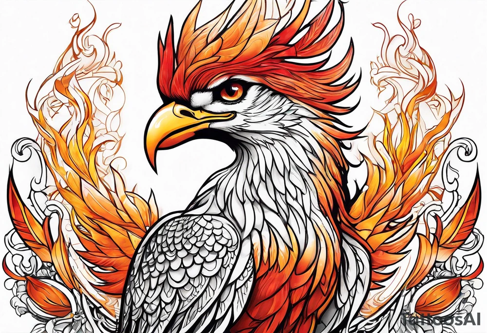 Proud Strong red orange phoenix tattoo idea