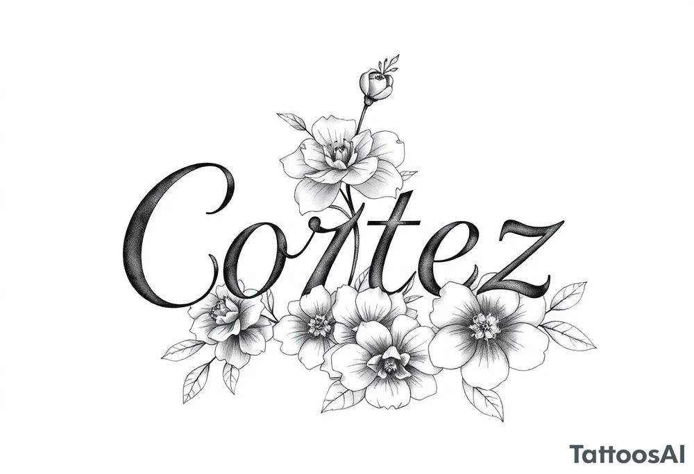 The name Cortez with flowers tattoo idea