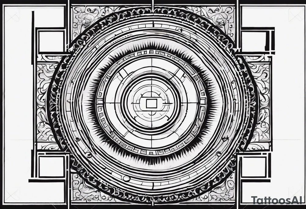 A circle.  Inside the circle a square with the 4 points touching the circle.  In the square have lines from the four corners and lines from side to side    All symmetrical.   The center of the square
An eye tattoo idea