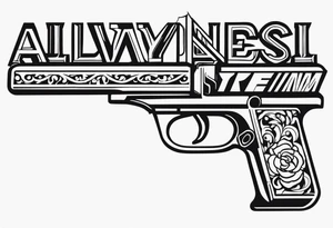 The letters AR with a pistol on each side and the word always on the top and ready on the bottom tattoo idea