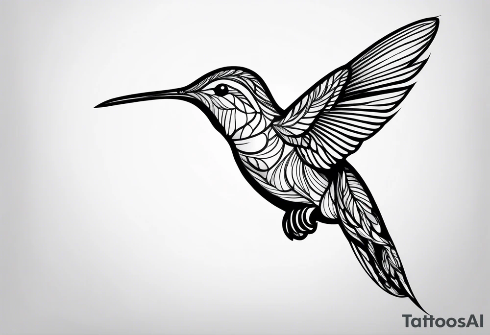 Design a minimalist tattoo of a hummingbird in flight, with elegant lines capturing its grace and vibrant energy tattoo idea