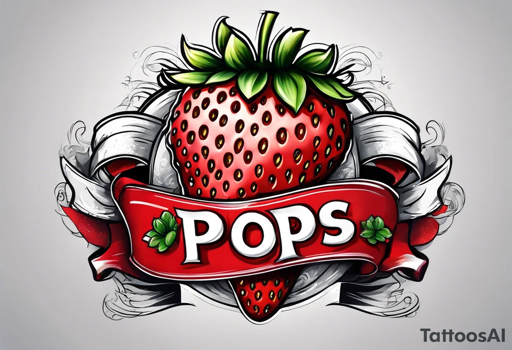 lonely strawberry wrapped in banner saying Pops tattoo idea
