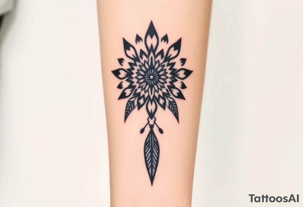 spiritual feather indian mandala shaman tattoo idea