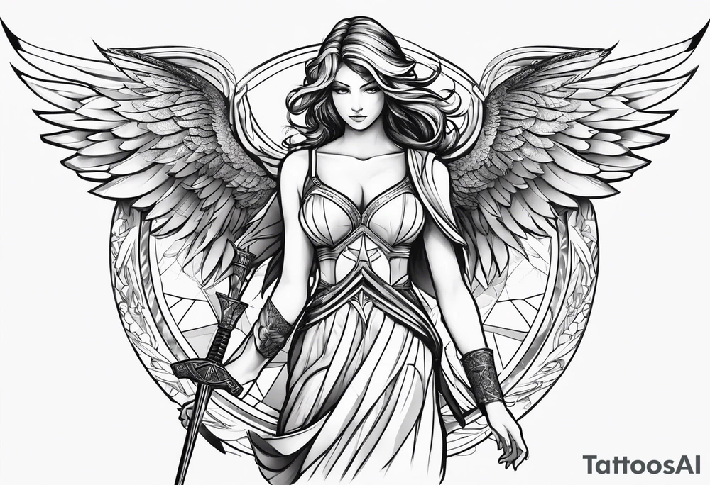 angel female with sword tattoo idea