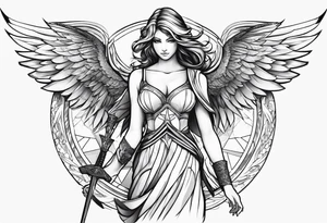 angel female with sword tattoo idea