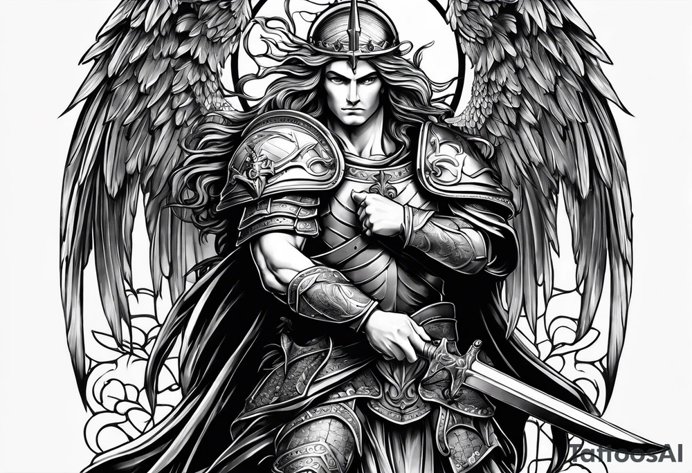 saint michael holding a sword tattoo idea