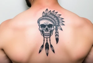 Native American skull with head dress and arrows below tattoo idea