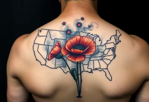 2 poppy’s growing out of the smoke with 11B in the background and layer this over a map of the USA tattoo idea
