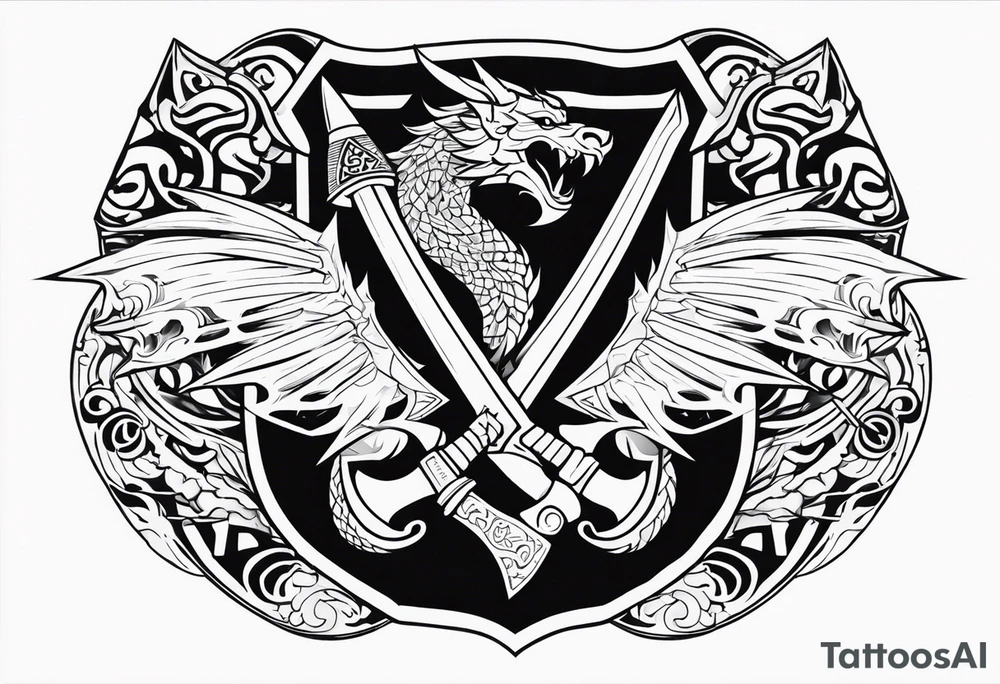 Valhalla sword shield dragon axe Valknut tattoo idea