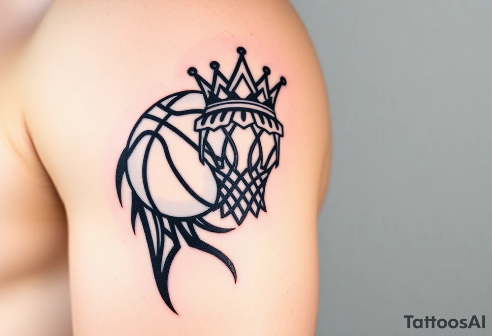 Basketball and basketball hoop with a crown tattoo idea