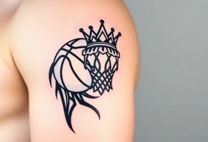 Basketball and basketball hoop with a crown tattoo idea