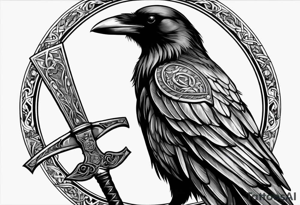 Crow holding sword tattoo idea