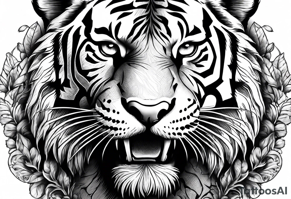 powerful tiger, mouth opened tattoo idea
