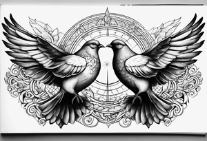 2 doves at the bottom compas sun at the top tattoo idea