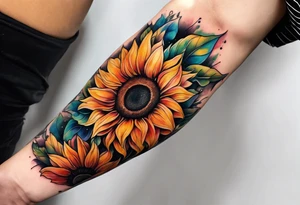 Colorful sunflower arm sleeve tattoo idea