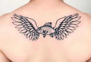 angel wings with fish inside tattoo idea