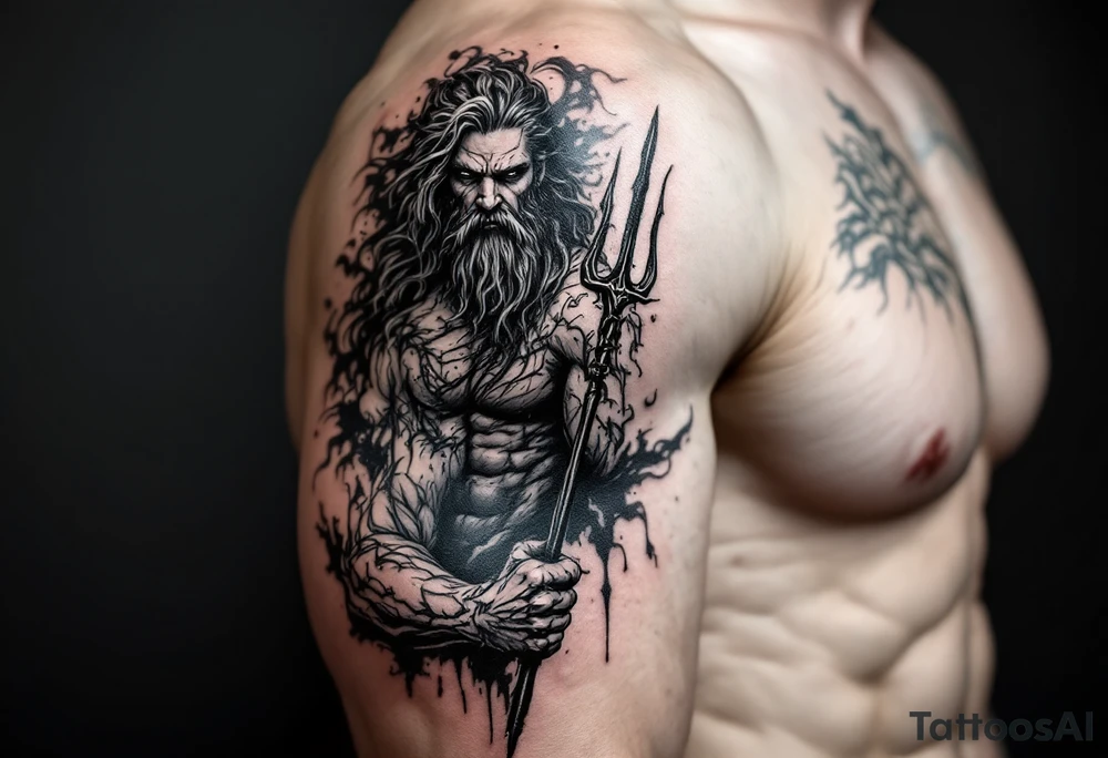 gay poseidon with trident tattoo idea