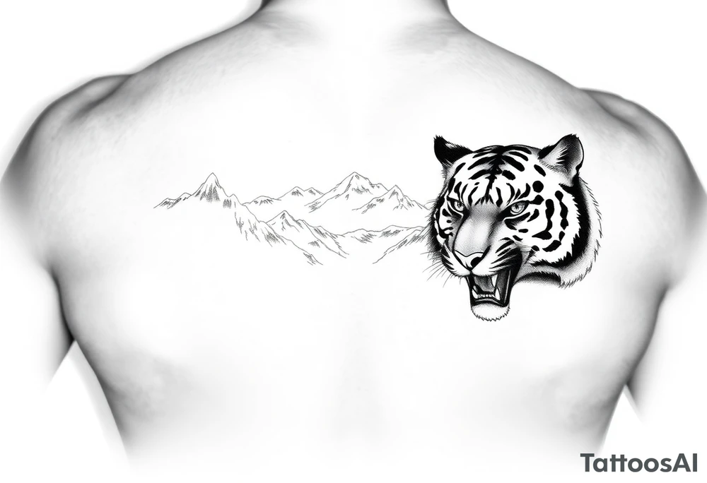 Tiger with mountains tattoo idea