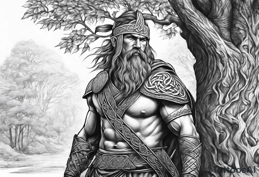 Celtic warrior facing left with trees I'm background tattoo idea Celtic warrior facing left with trees I'm background tattoo idea