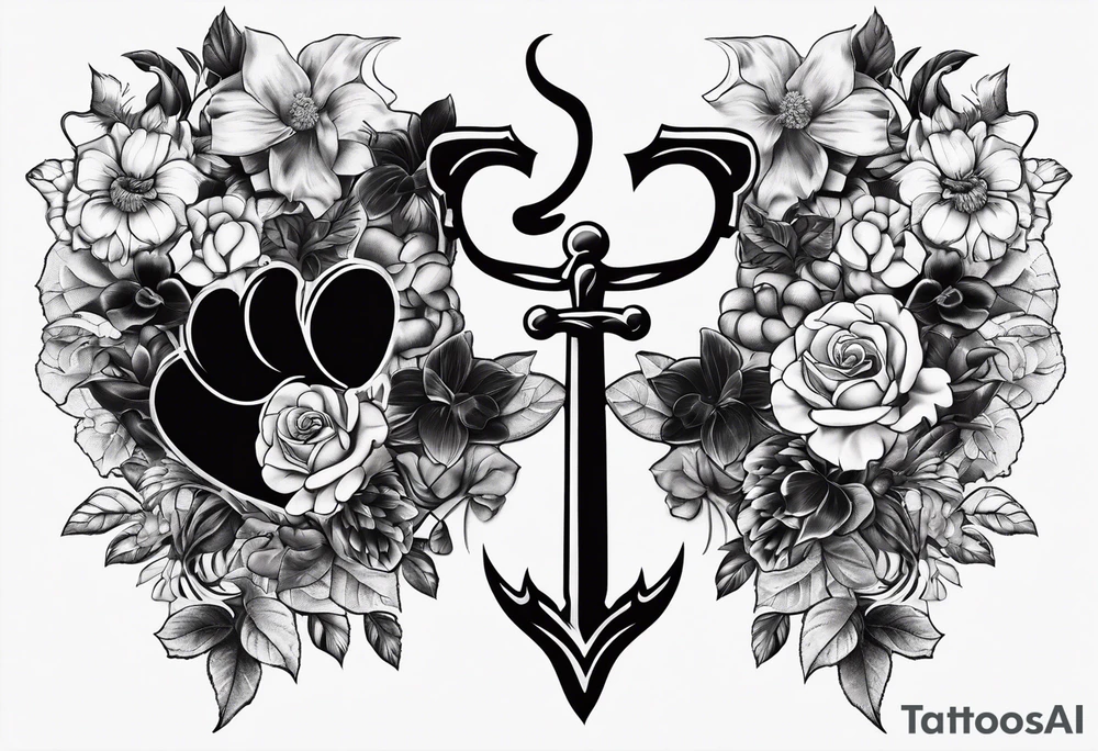 Tattoo full left arm with a collage of a medicine caduceus and a mickey mouse silhouette tattoo idea