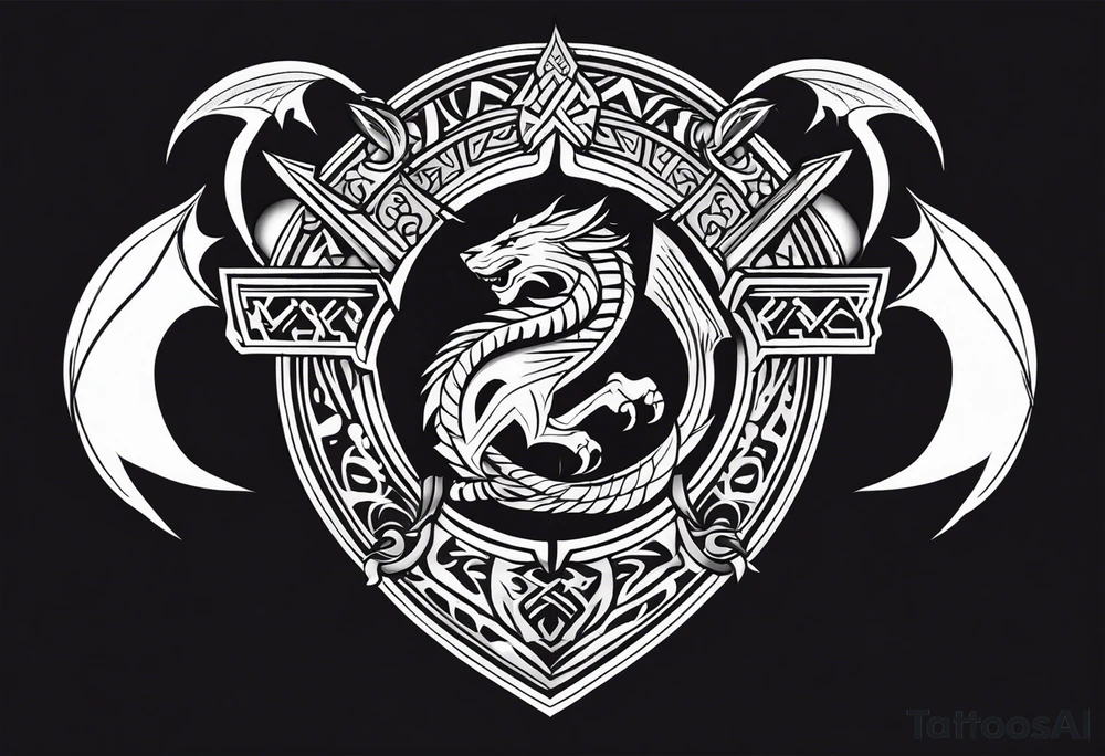 Valhalla sword shield dragon axe Valknut tribal lion tattoo idea Valhalla sword shield dragon axe Valknut tribal lion tattoo idea