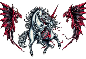 Dark unicorn evil and angry fighting with demons tattoo idea