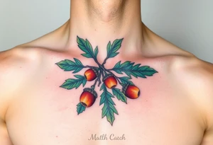 on the chest an oak branch with thick leaves and acorns oak branch with thick leaves and acorns tattoo idea