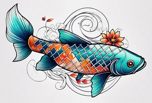 Geometric koi sleeve tattoo idea