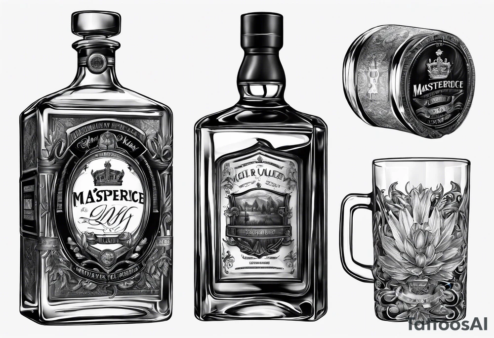 Canadian whiskey and glass and dog tags tattoo idea