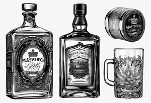 Canadian whiskey and glass and dog tags tattoo idea