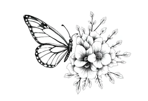 Butterfly left half real right half floral tattoo idea