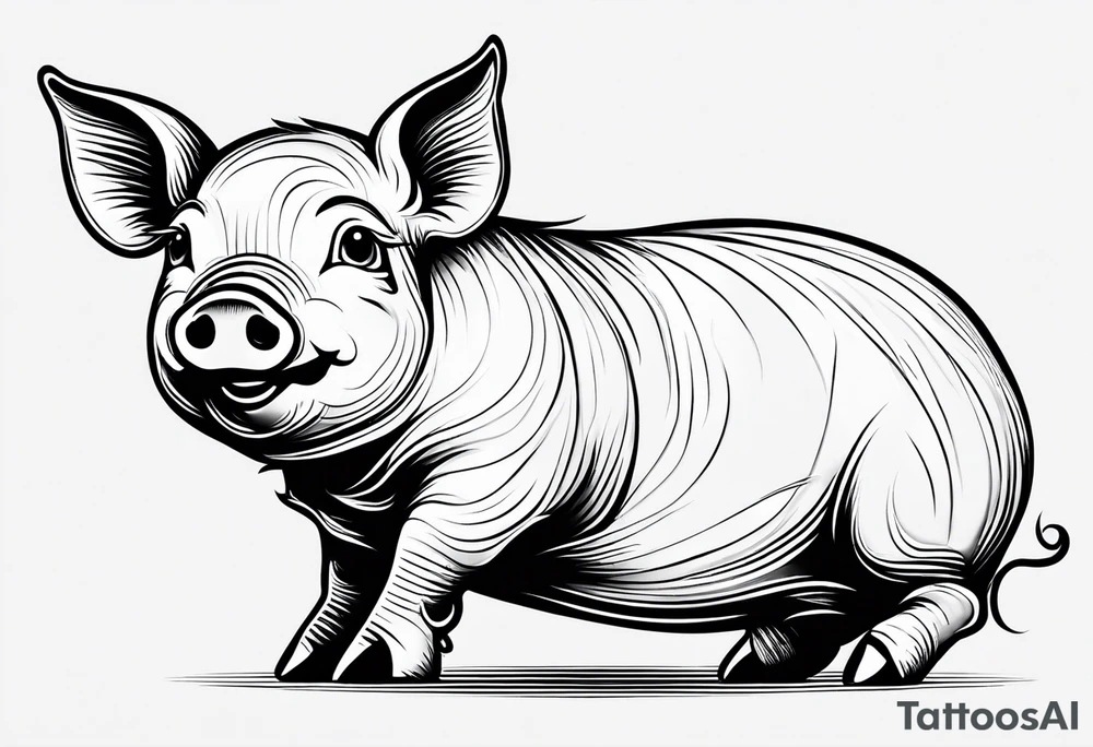 very cute happy piglet with small ears.
outline only.
black and white only.
only show the piglet. no extra lines or decoration.
no black shading.
draw only with very thin lines (1px)

should look like a tattoo that will only take 2 minutes to draw tattoo idea