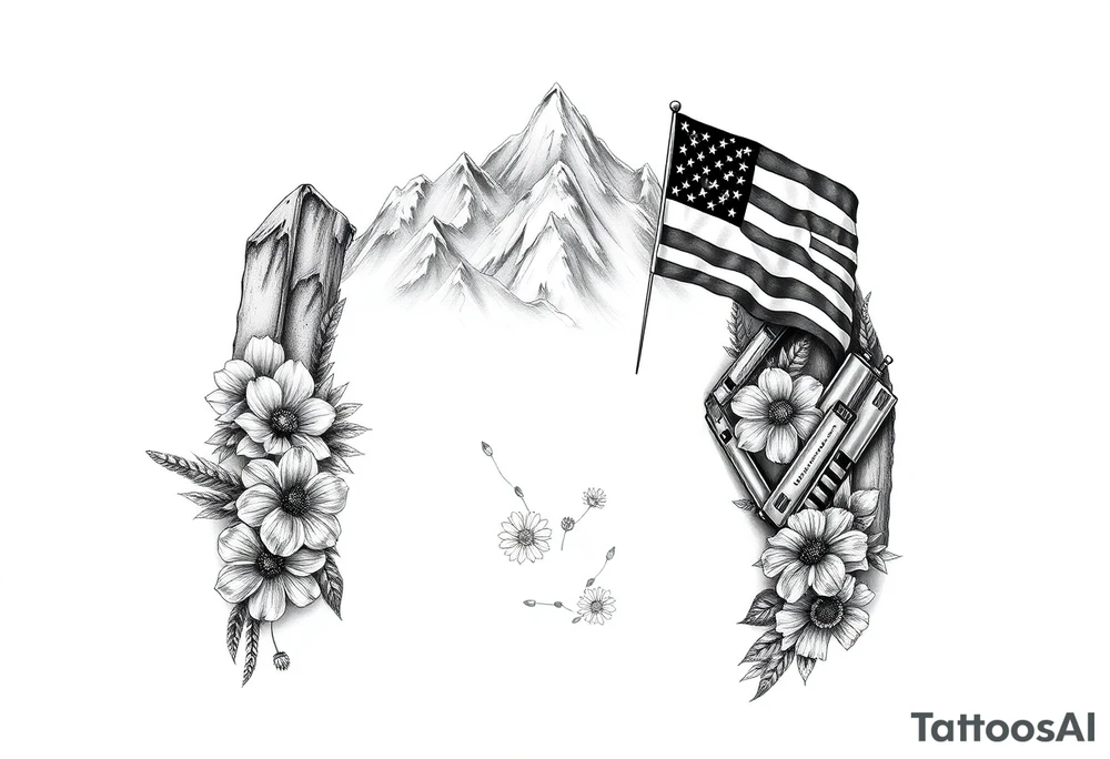 Nature mountains January, November,September, july birth flowers, car parts guns American flag, river eyes tattoo idea