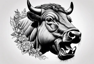raging bull head busting through tattoo idea